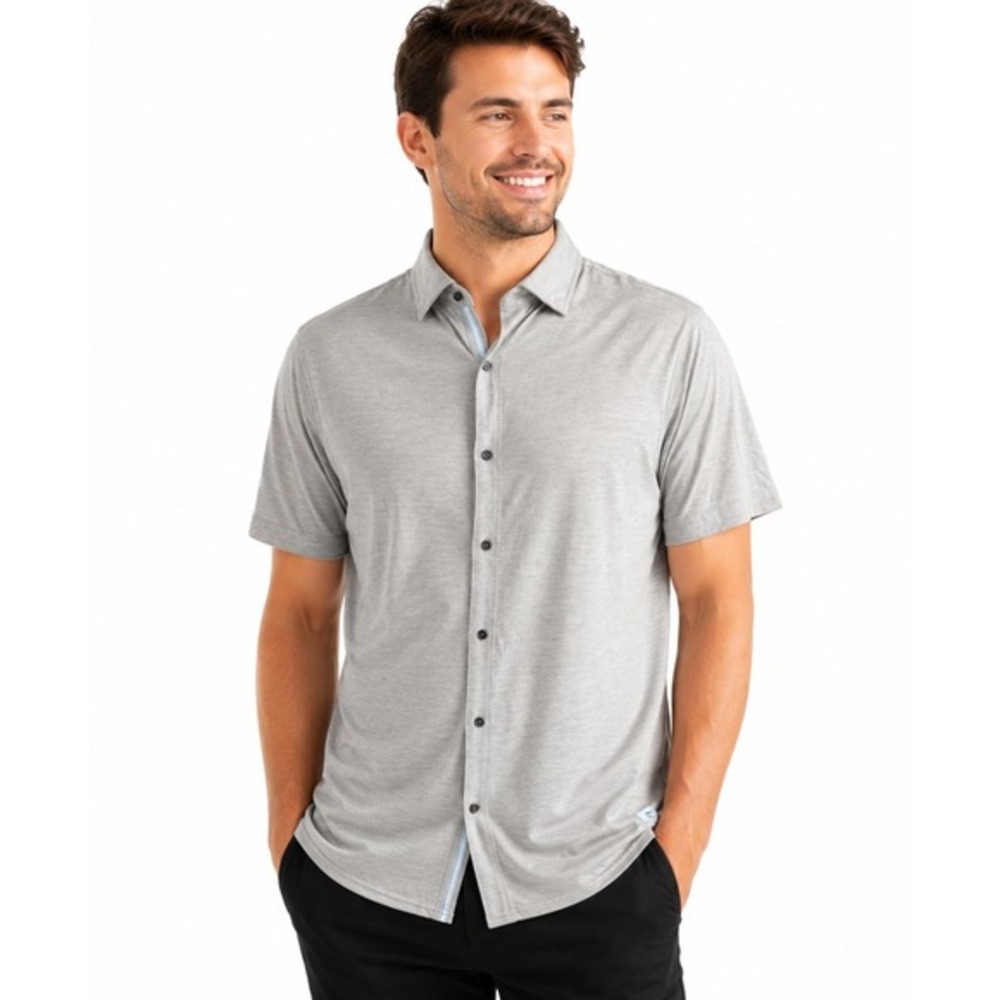 Cremieux Club 38 Gray Short Sleeve Button Down Performance Shirt L Preppy 77-04